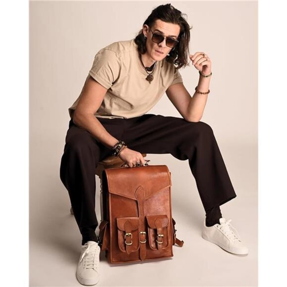 Genuine Leather Backpack for Men, 15 Inch Laptop Bag, Leather Travel Backpack